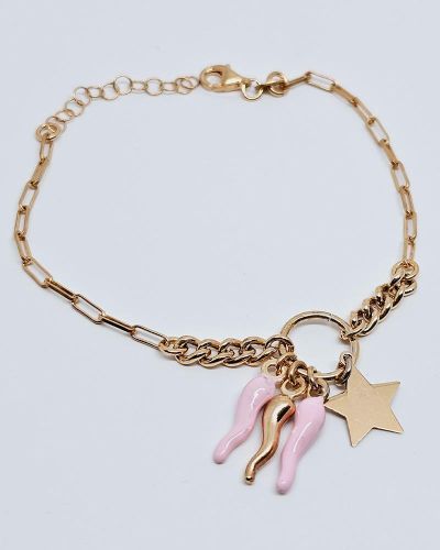Bracciale donna argento 925% con stella e cornetti
