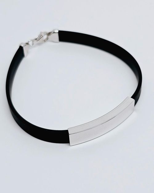 Bracciale uomo argento e caucciù