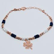 Bracciale donna argento rosato 925% rodiato con sfere e quadrifoglio