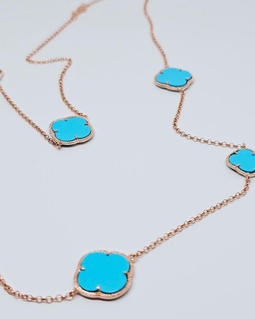 Collana donna argento 925% con quadrifoglio e pietre