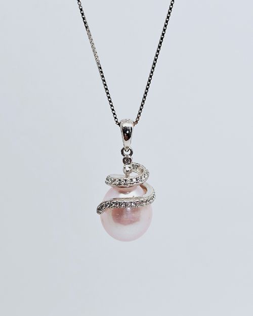 Collana donna argento 925% con perla rosa