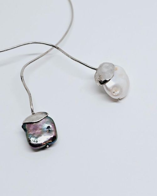 Collana donna rigida argento 925% con perle
