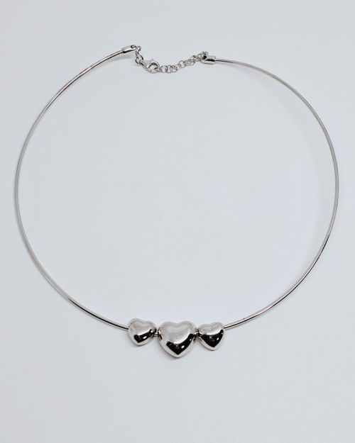 Collana donna rigida argento 925% con cuori