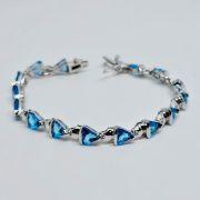Bracciale in argento 925% con pietre azzurre triangolari