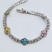 Bracciale tennis in argento 925% con margherite colorate