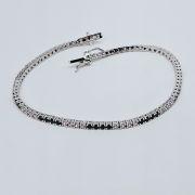 Bracciale tennis 21cm in argento 925% zirconi bianco neri 2,5mm