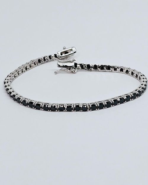 Bracciale tennis 21cm in argento 925% con zirconi neri 2,5mm