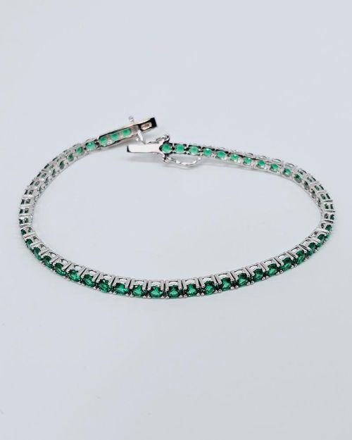 Bracciale tennis 18cm in argento 925% pietre verdi 2,3mm