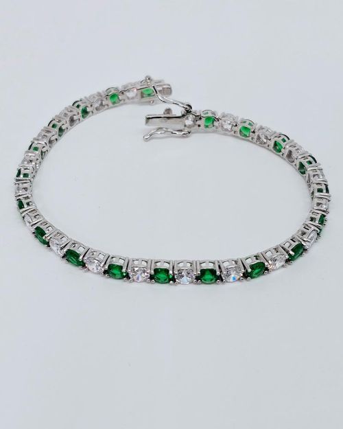 Bracciale tennis 18cm in argento 925% pietre verdi 4mm