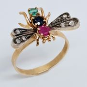 Anello libellula stile antico oro 375% con pietre preziose