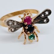 Anello libellula stile antico oro 375% con pietre preziose