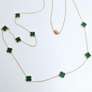 Collana donna argento 925% con 9 quadrifogli e pietre verdi e nere