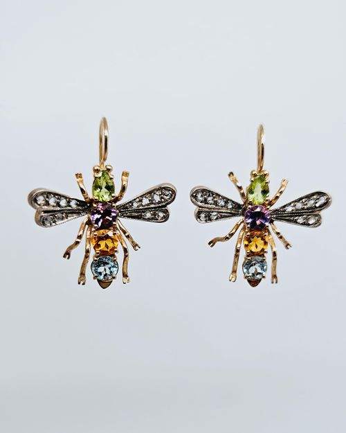 Orecchini libellula stile antico oro 375% con pietre preziose