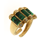 Anello in argento dorato con pietre malachite