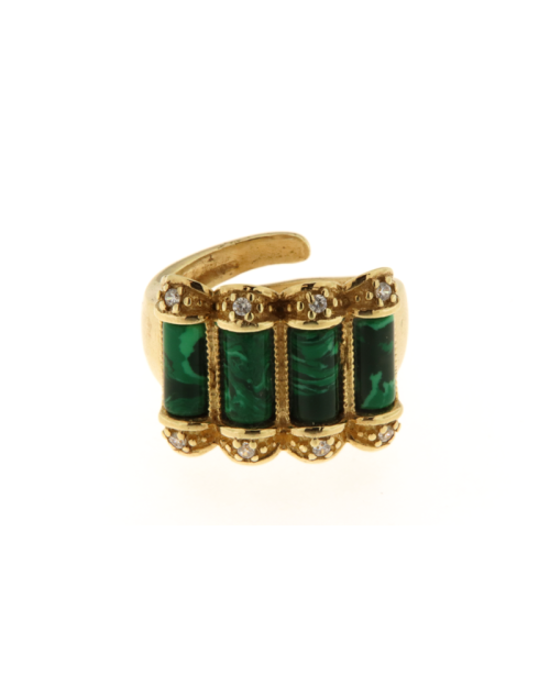 Anello in argento dorato con pietre malachite