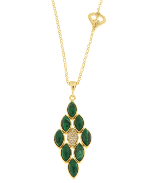 Collana donna argento 925% dorata con pietre malachite