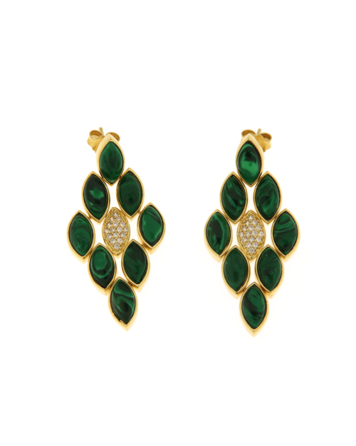 Orecchini pendenti in argento 925% dorati con pietre malachite