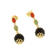 Orecchini pendenti argento 925% dorati con onice, malachite e corallo