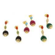Orecchini pendenti argento 925% dorati con turchese, rubellite fucsia e zirconi