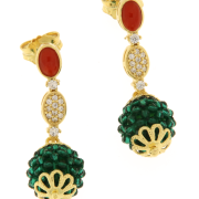Orecchini pendenti argento 925% dorati con onice, malachite e corallo