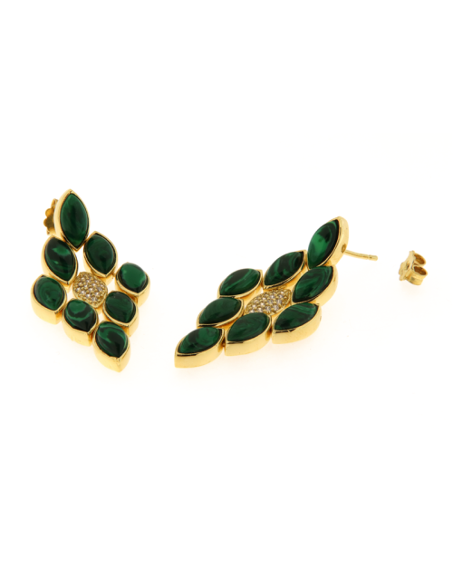 Orecchini pendenti in argento 925% dorati con pietre malachite