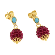 Orecchini pendenti argento 925% dorati con turchese, rubellite fucsia e zirconi