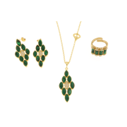Orecchini pendenti in argento 925% dorati con pietre malachite