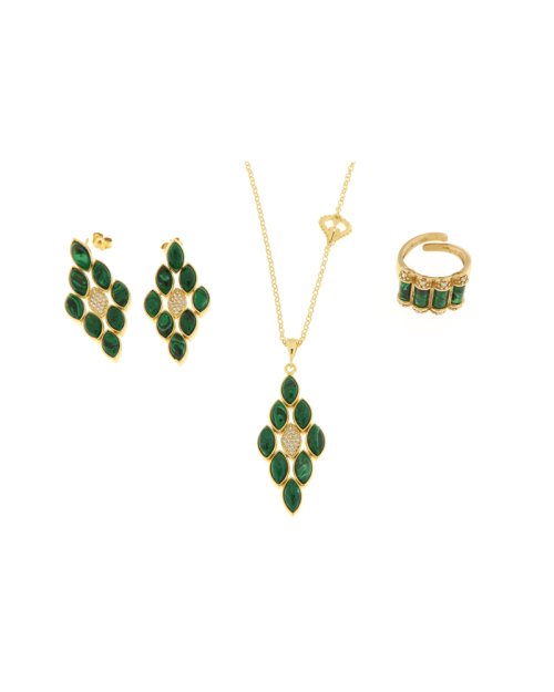 Collana donna argento 925% dorata con pietre malachite