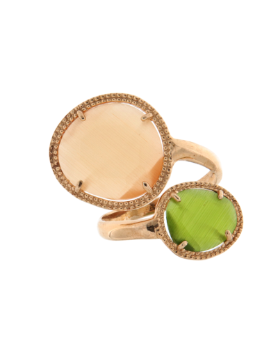 Anello a contrariè in argento rosato e rodiato con pietre colorate