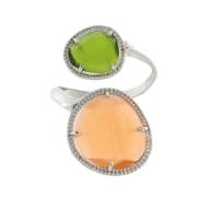 Anello a contrariè in argento rosato e rodiato con pietre colorate