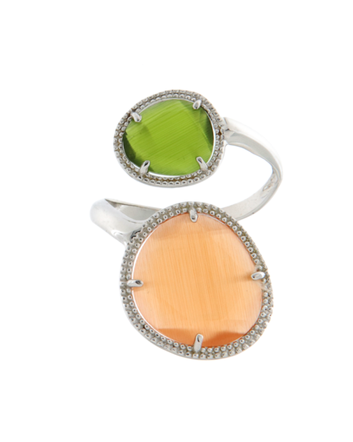 Anello a contrariè in argento rosato e rodiato con pietre colorate