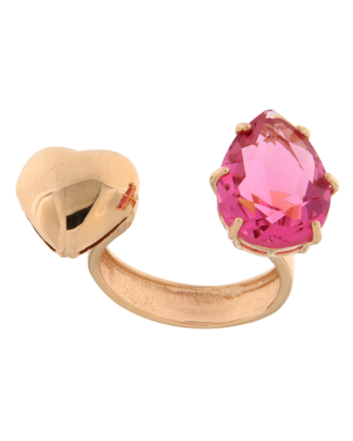 Anello in argento rosato con cuore e pietra