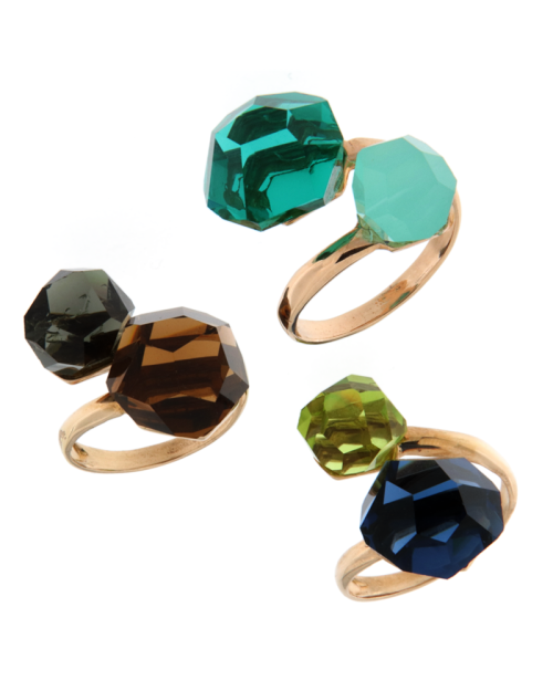 Anello a contrariè in argento rosato con pietre colorate