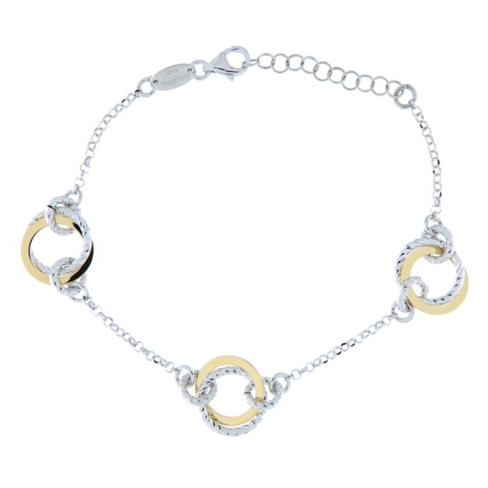 Bracciale donna a catena bicolore in argento 925%, con lavorazione diamantata