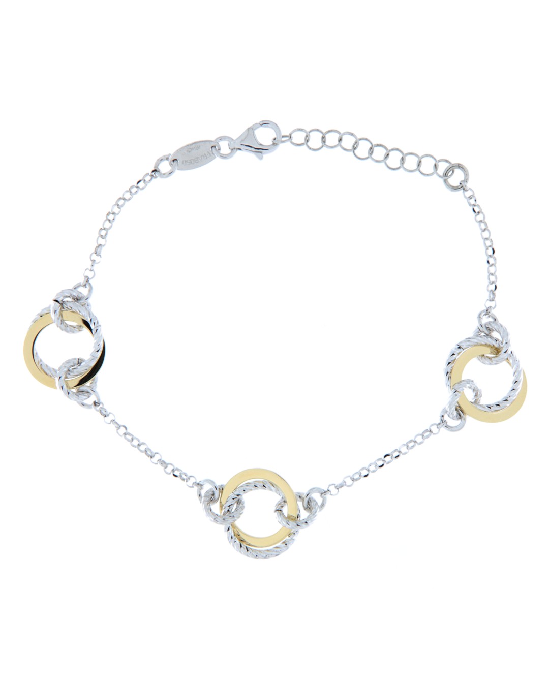 Bracciale donna a catena bicolore in argento 925%, con lavorazione diamantata