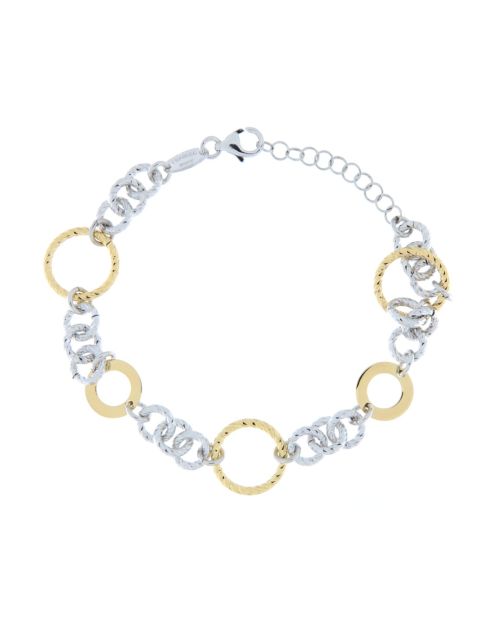 Bracciale donna a catena bicolore in argento 925%, con lavorazione diamantata