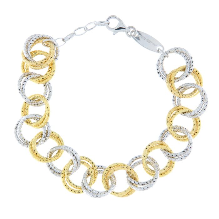 Bracciale donna a catena bicolore in argento 925%, con lavorazione diamantata