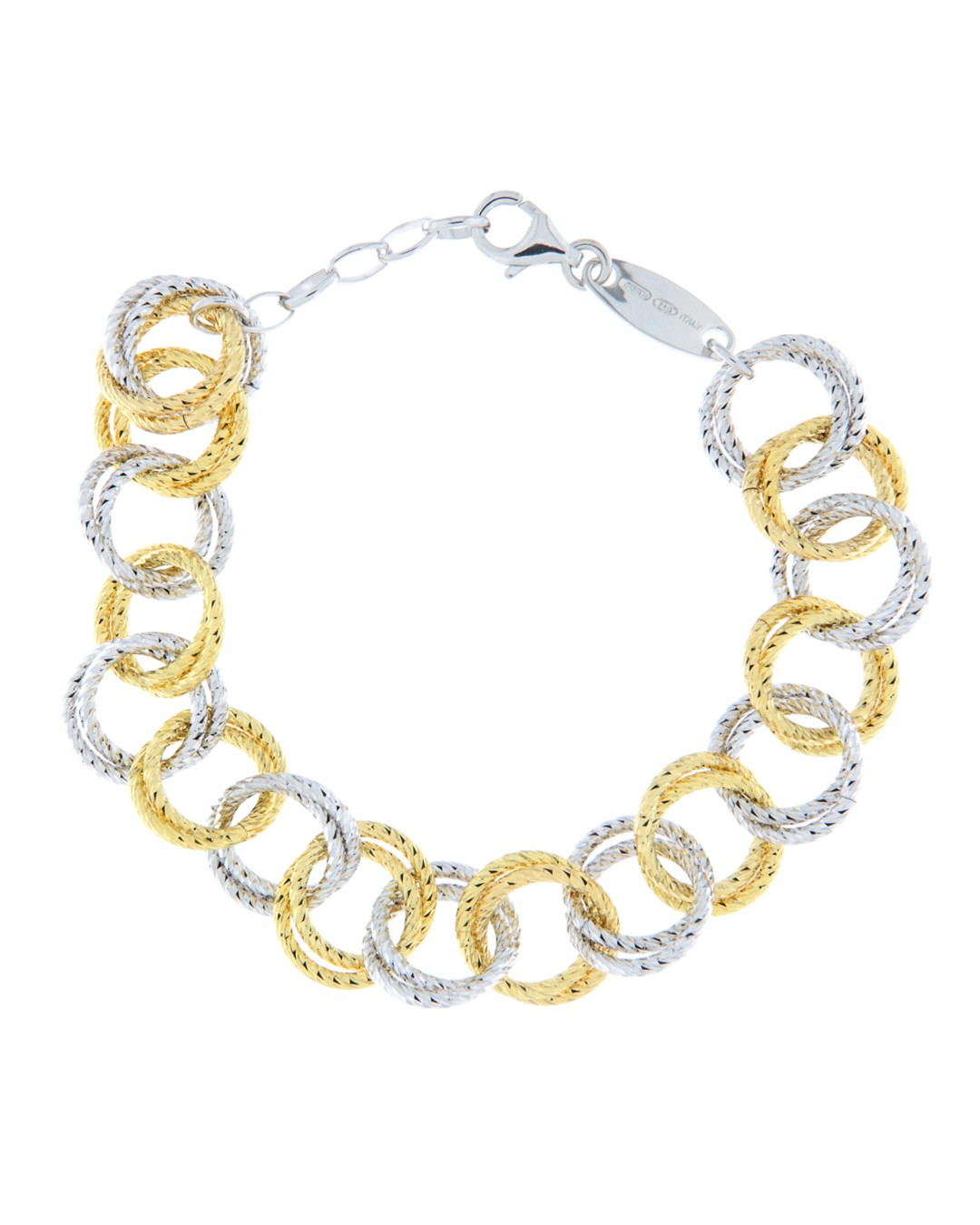 Bracciale donna a catena bicolore in argento 925%, con lavorazione diamantata