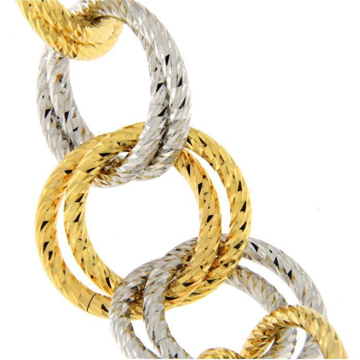 Bracciale donna a catena bicolore in argento 925%, con lavorazione diamantata