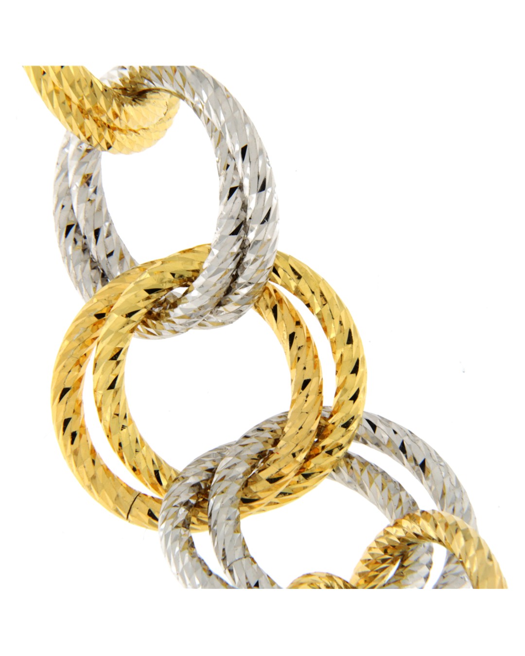 Bracciale donna a catena bicolore in argento 925%, con lavorazione diamantata