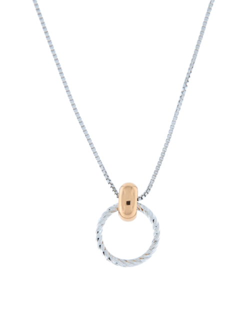Collana donna in argento 925 con ciondolo bicolore lavorazione diamantata