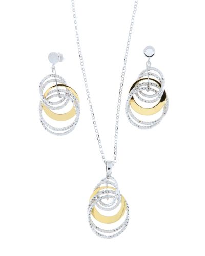 Collana donna in argento 925 con ciondolo bicolore lavorazione diamantata