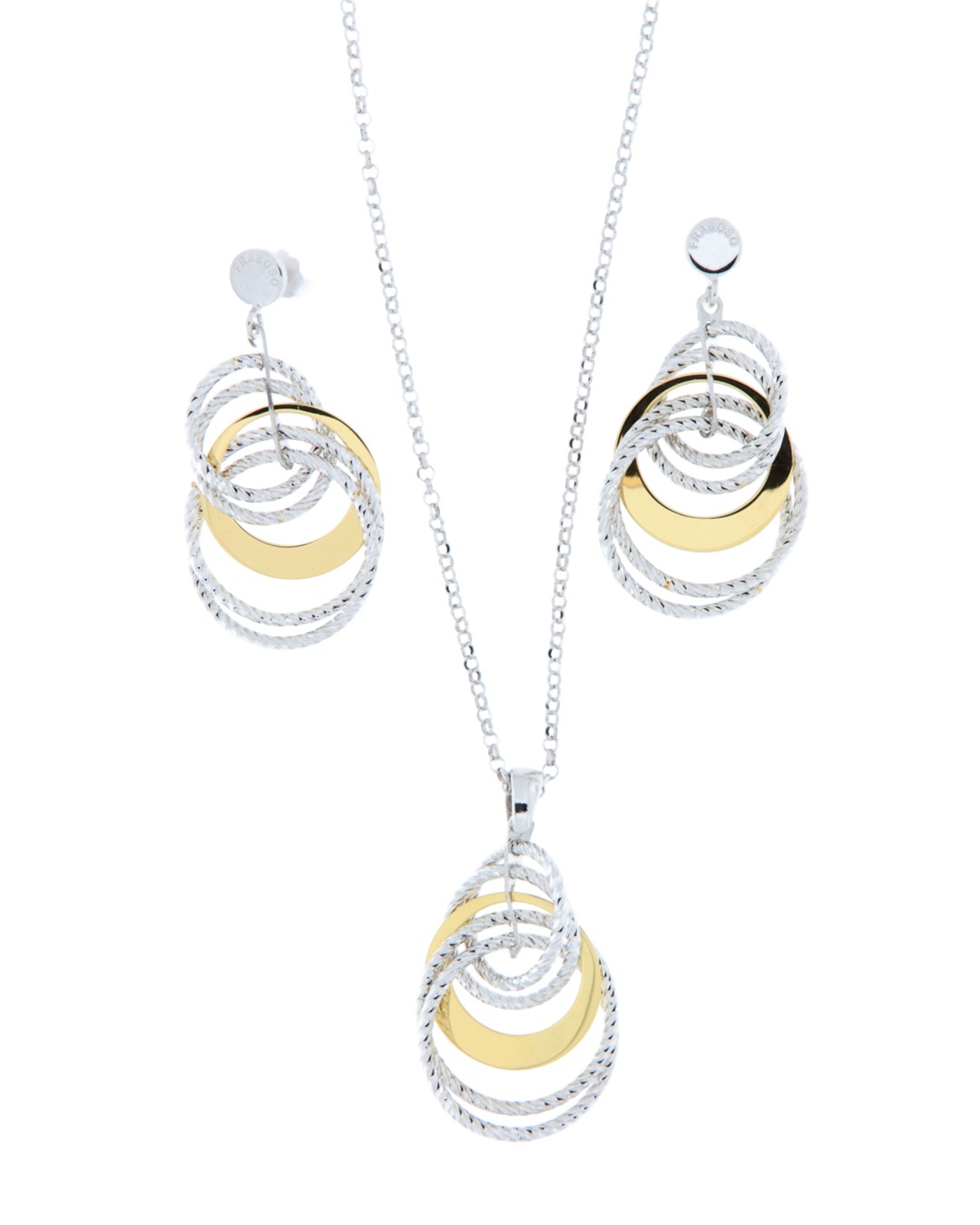 Orecchini pendenti donna in argento 925 bicolore con lavorazione diamantata