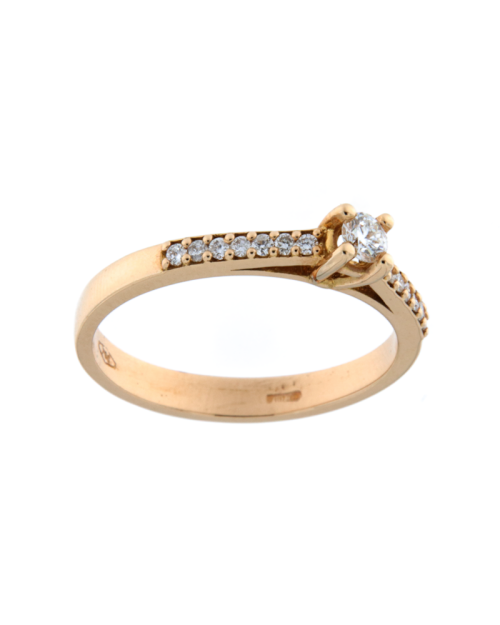 Anello solitario donna in oro rosa 750% con diamanti 0.22ct