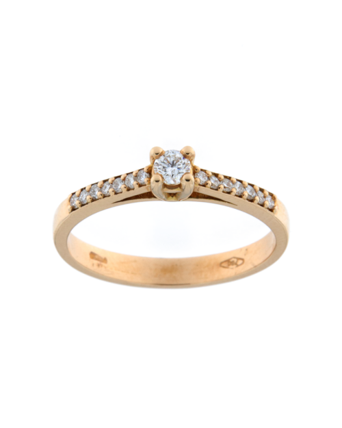 Anello solitario donna in oro rosa 750% con diamanti 0.22ct
